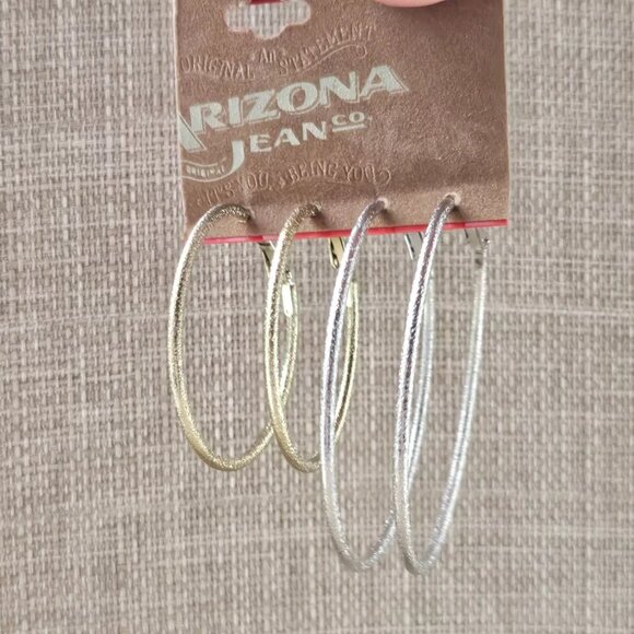 Arizona Jeans Co Women Earrings Set of 2 Hoop Earrings Silver/Gold Tone Jewelry - Picture 7 of 10